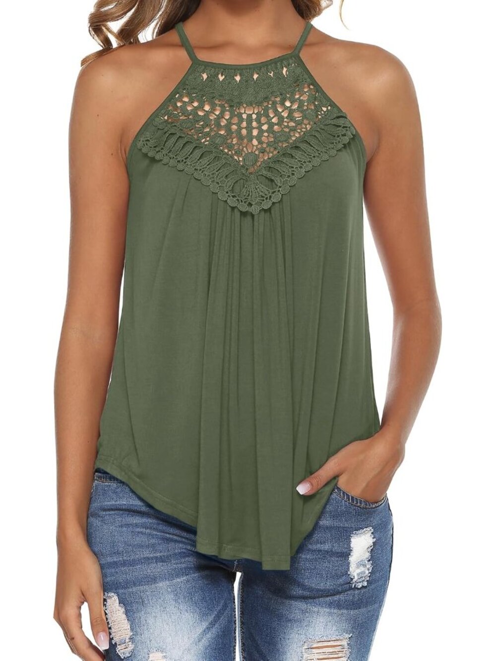 Halter Tops Women Sleeveless Crochet Flowy Cute Summer Tank Tops